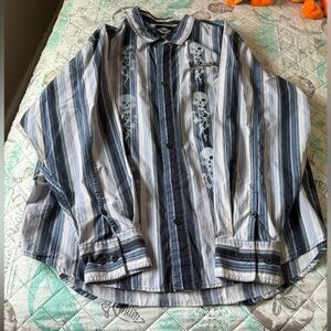 New Harley-Davidson Skull Print Striped Blue Shirt